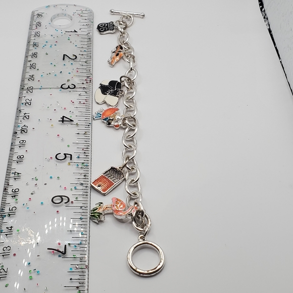 Silver Tone Charm Bracelet Six Charms Route 66 Rock and Roll - Picture 7 of 7